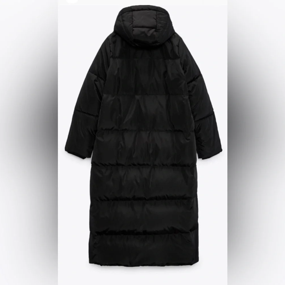Zara Women's Black Long Down Hooded Puffer Coat - Water/Wind Res - Size: M - Picture 4 of 14